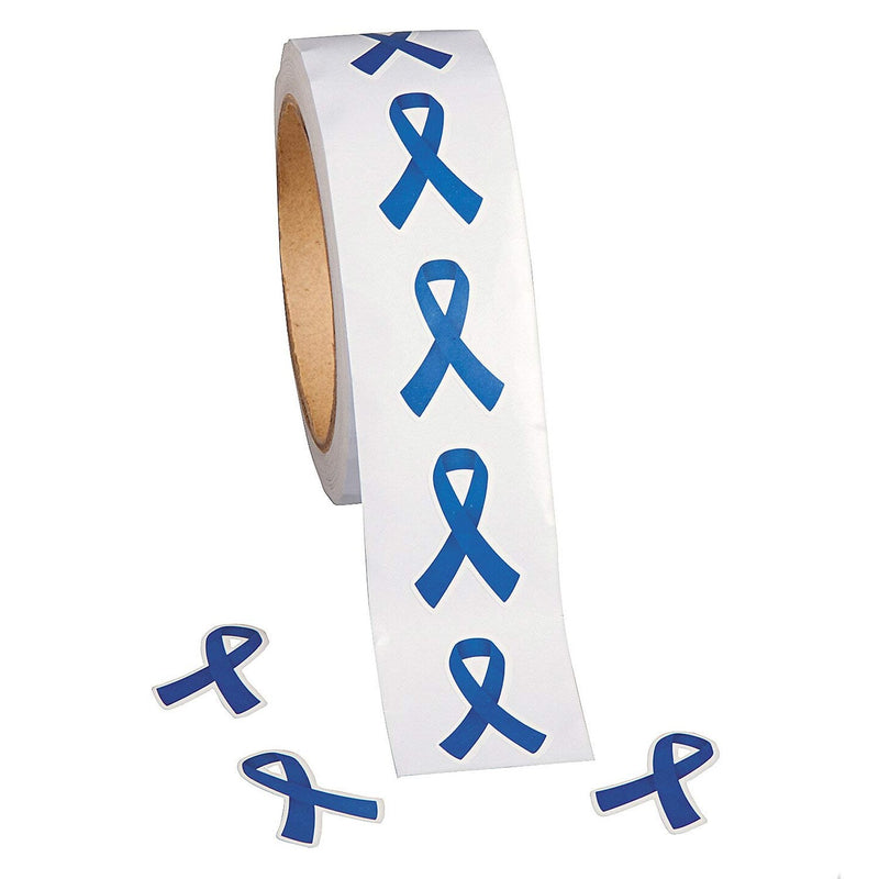 1 1/2 Bulk Blue Ribbon Awareness Sticker Roll 500 Pc