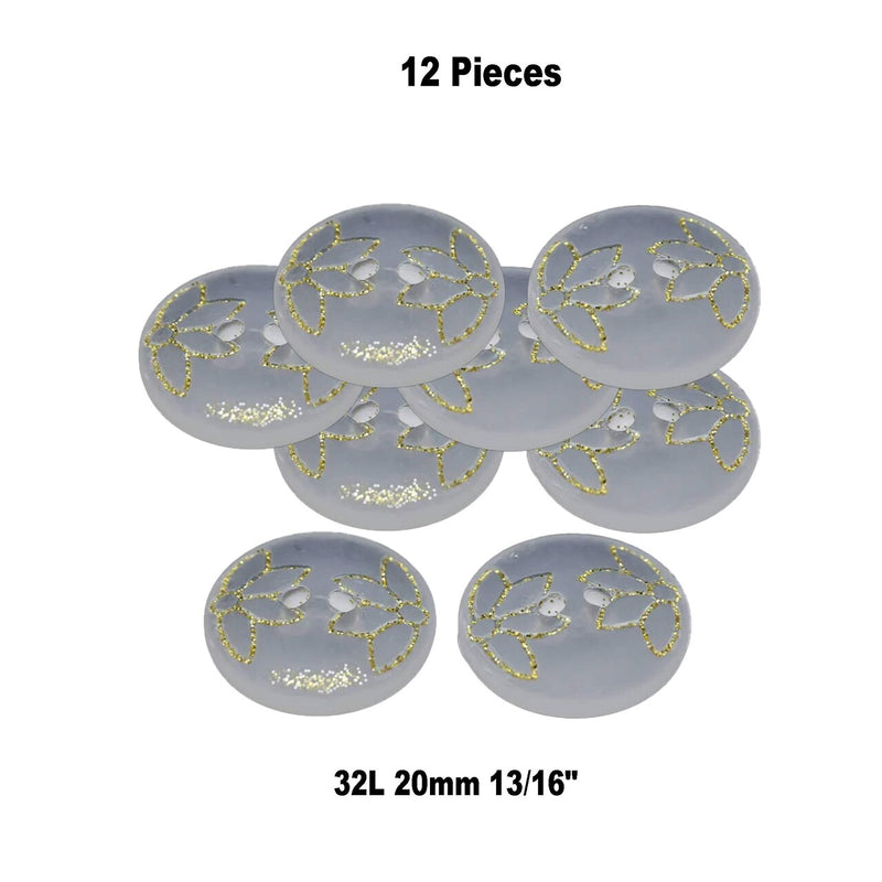 12 Pieces Clear Frosted Gold Glitter Tulip Design Buttons 13/16 Inch