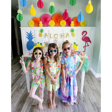 4 3/4" x 4 3/4" Kids Hibiscus Patterned Plastic Sunglasses - 12 Pc.