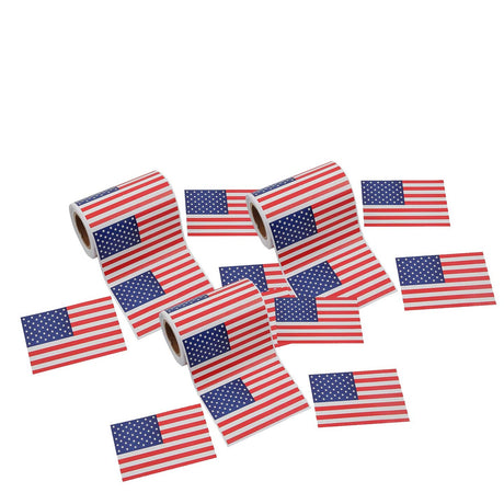Patriotic Red, White and Blue American Flag Sticker Roll 100 Pieces 3x2 Inch