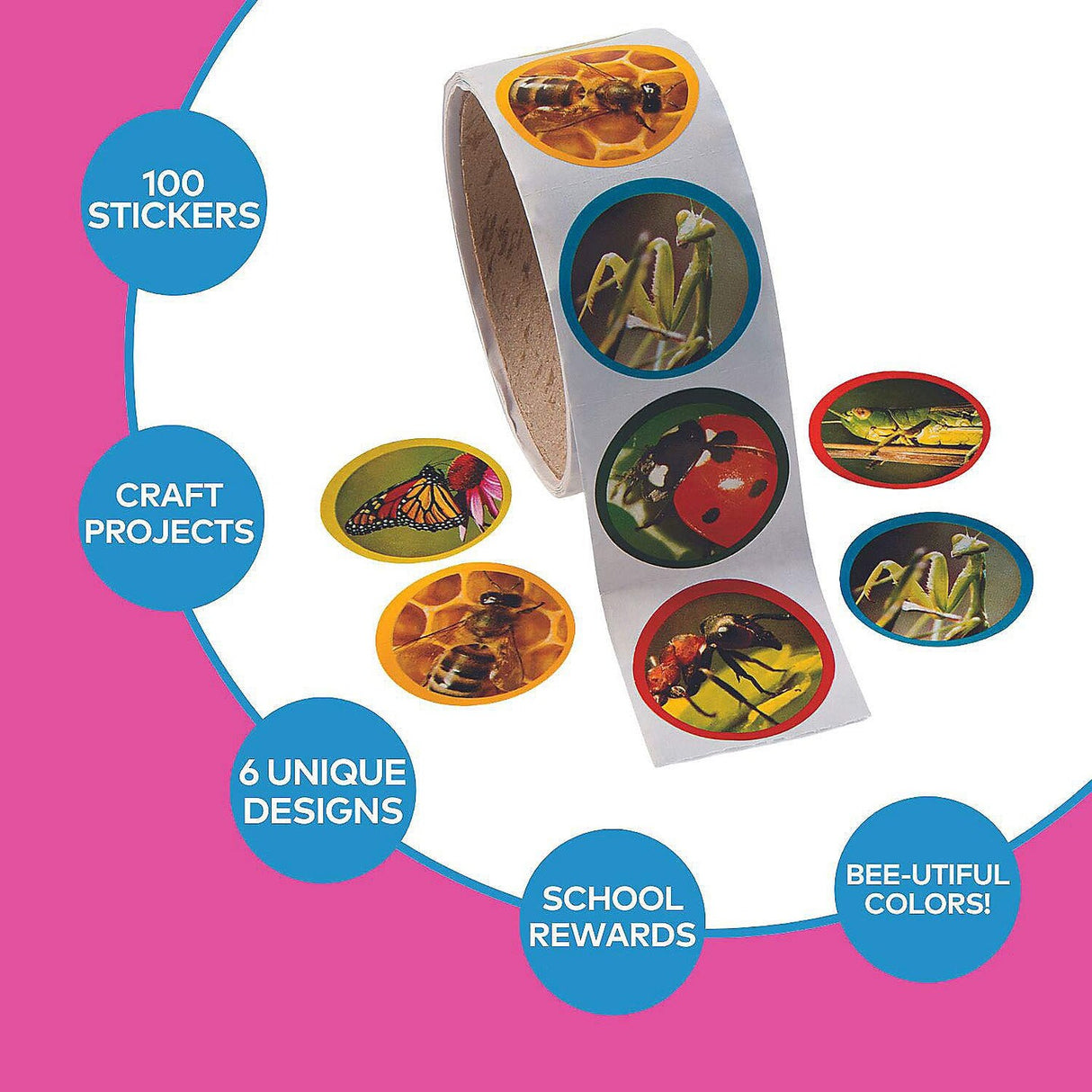 1 1/2" Realistic Bug Photo Paper Sticker Roll 100 Pc