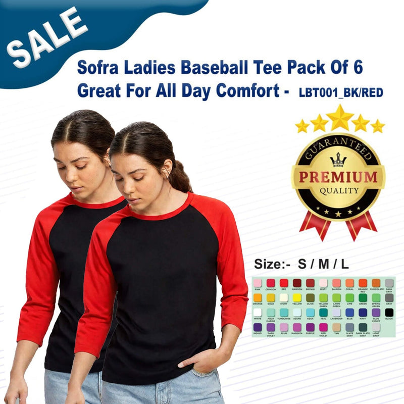 Sofra Ladies Baseball Tee Pack Of 6 Great For All Day Comfort