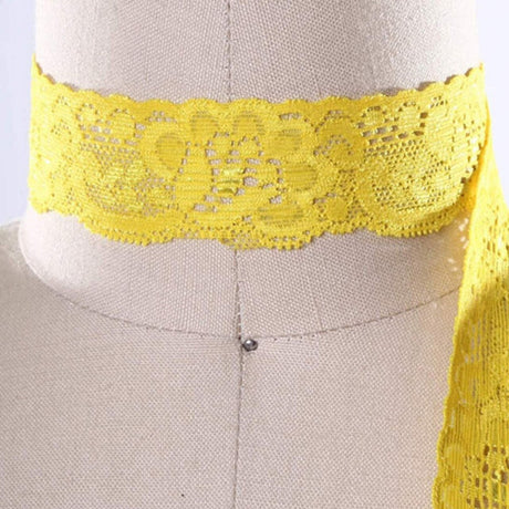 2 Yards Bright Yellow Stretch Lace Trim 1" Narrow Floral Elastic for Lingerie, Crafts & Sewing
