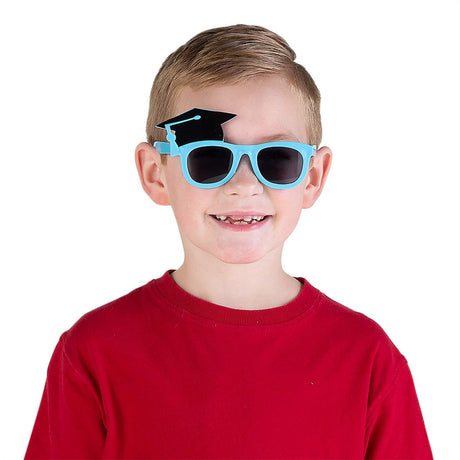 Kids Graduation Multicolor Plastic Novelty Sunglasses – 5" x 3", Pack of 12