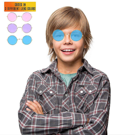 Skeleteen Tinted Round Hippie Glasses Pink Purple and Blue 60's Style Hipster Circle Sunglasses - 12 Pairs