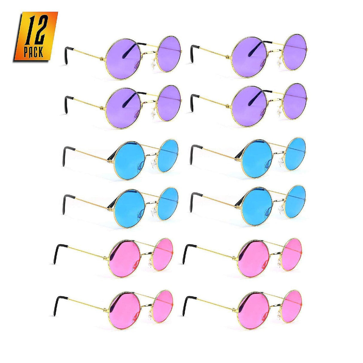 Skeleteen Tinted Round Hippie Glasses Pink Purple and Blue 60's Style Hipster Circle Sunglasses - 12 Pairs
