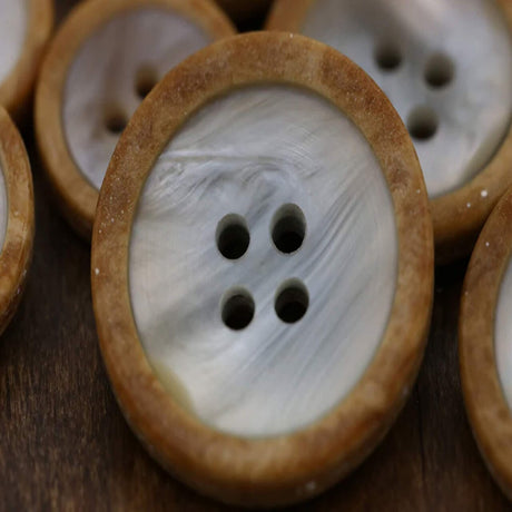 12 Pieces Faux Shell Button with Faux Wood Outer 15mm (5/8") Small Size Four-Hole Shirt Button