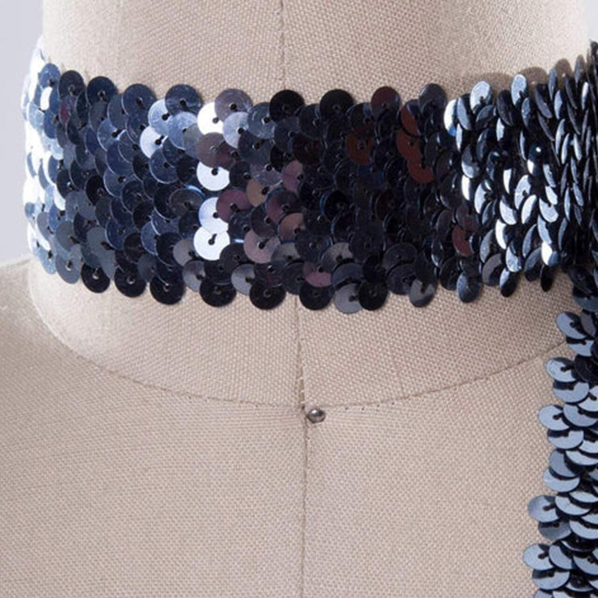 1 Yard 1.5" Gray Steel Blue Sequin Stretch Trim
