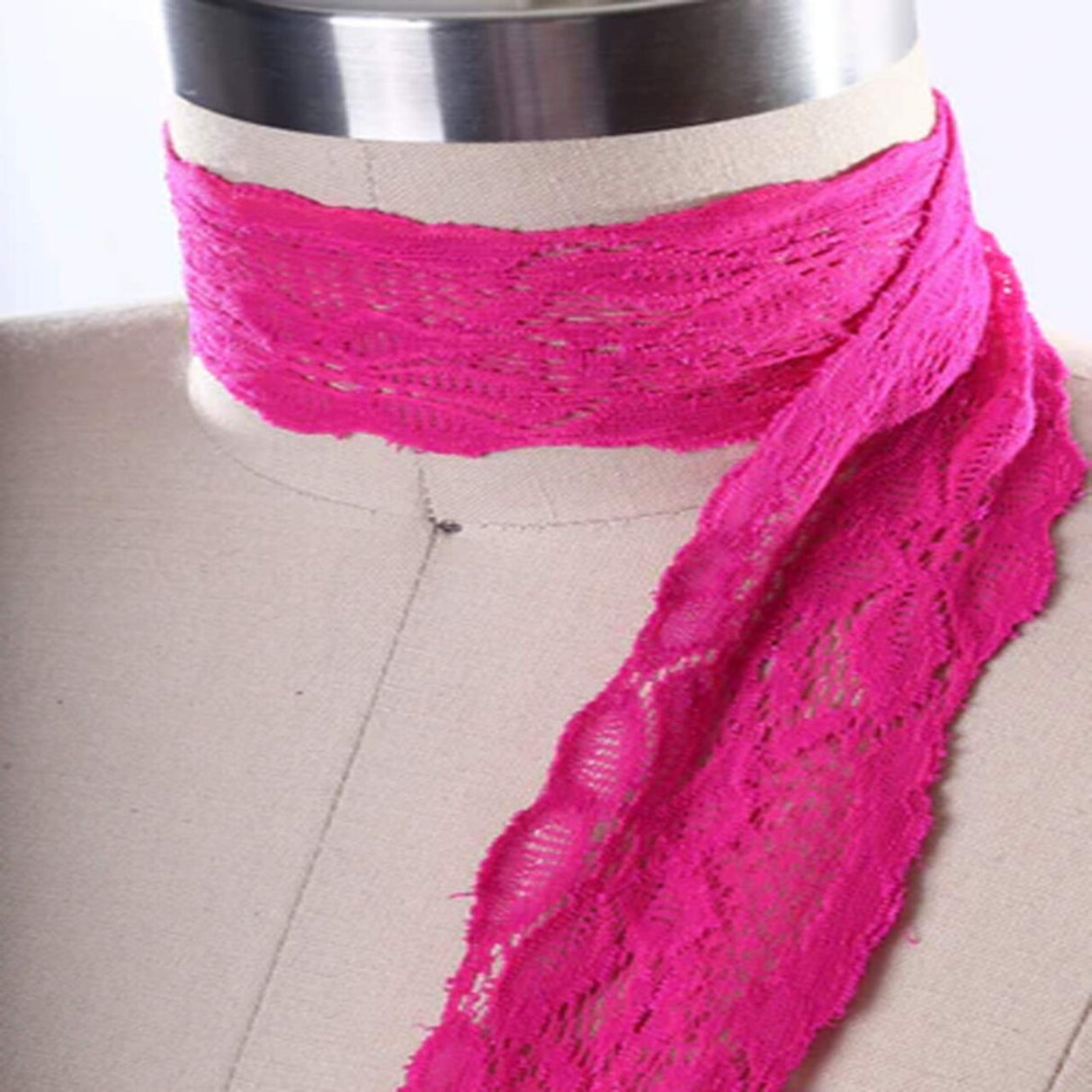2 Yards Hot Pink Wide Stretch Lace Trim 2.5" Floral Elastic for Lingerie, Sewing & DIY Crafts