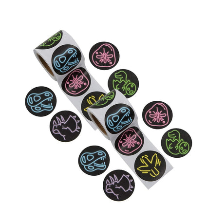 1 1/2" Glow in the-Dark Neon Dinosaur Paper Sticker Roll 100 Pc