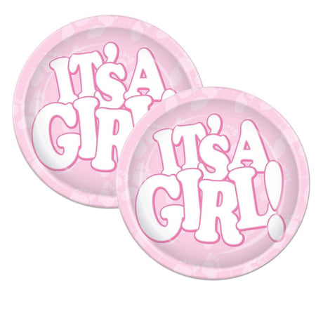 12 Pack 7" It's A Girl Plates Baby Shower Decorations Pink Disposable Tableware Set