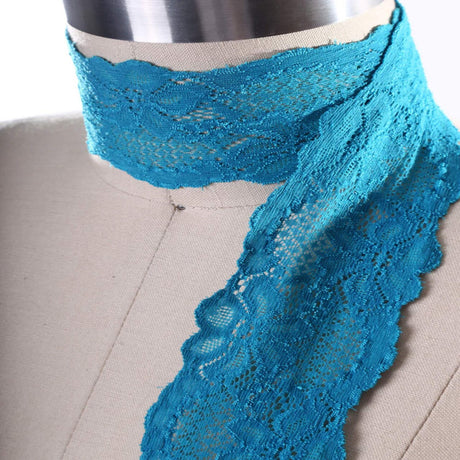 2 Yards Teal Blue Wide Stretch Lace Trim 2.5" Floral Elastic for Lingerie, Sewing & Crafts