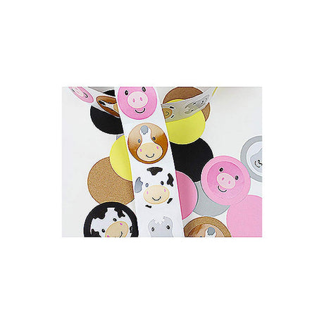 1 1/2" Farm Animal Face Multicolor Paper Sticker Roll 100 Pc