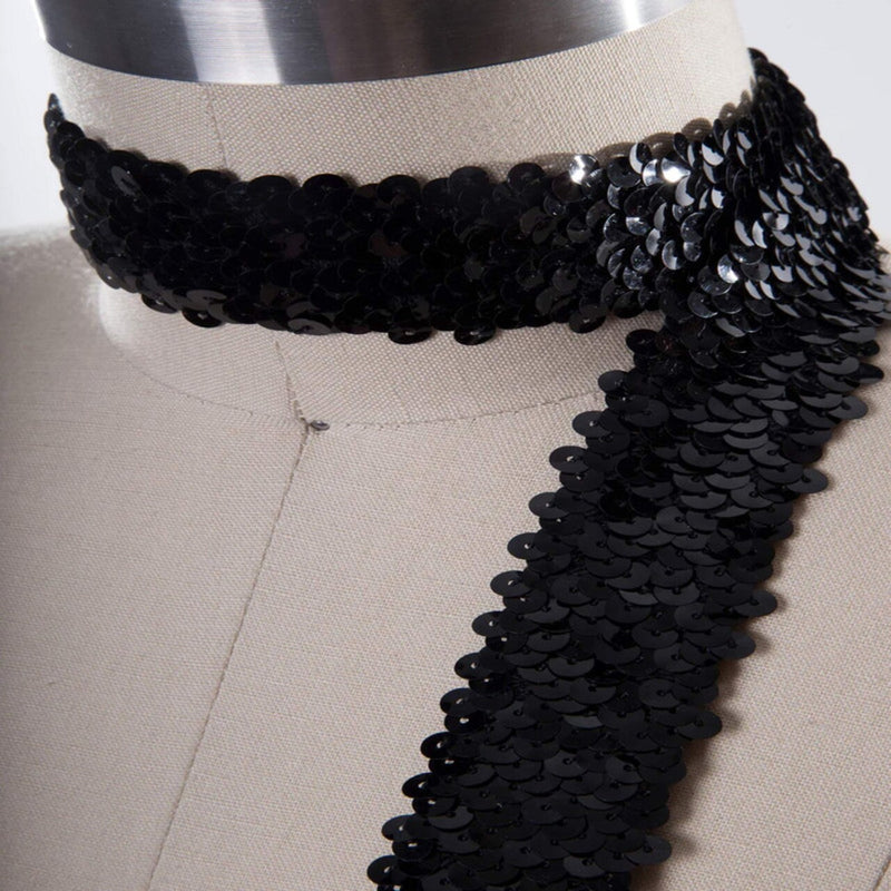 1 Yard 1.5" Black Stretch Elastic Sequin Trim
