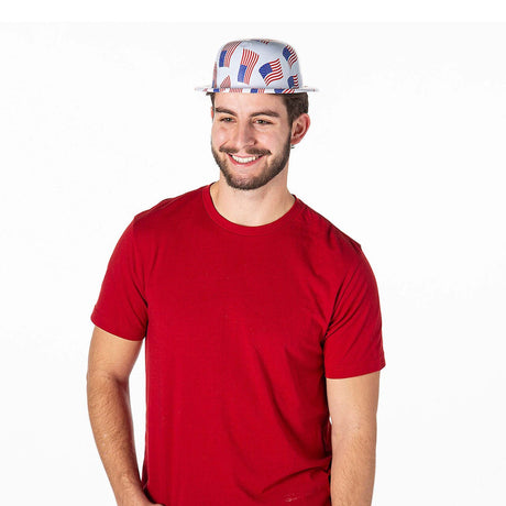 22" circ. Patriotic US Flag Red, White & Blue Plastic Derby Hats 12 Pc.