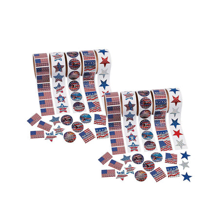 1 1/2" Bulk Classic Patriotic Paper Sticker Roll Assortment 500 Stickers