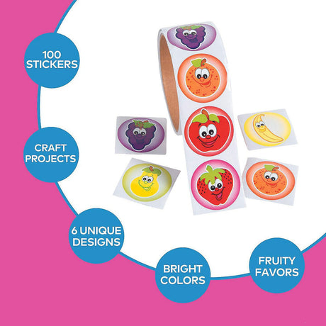 Multicolor Friendly Fruit Characters Sticker Roll 100 Pieces