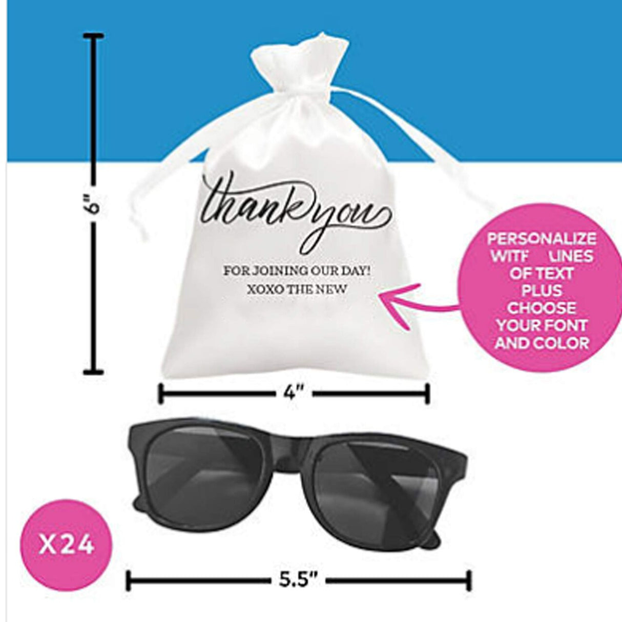 Mini Personalized Thank You Drawstring Bags with Sunglasses Kit for 24