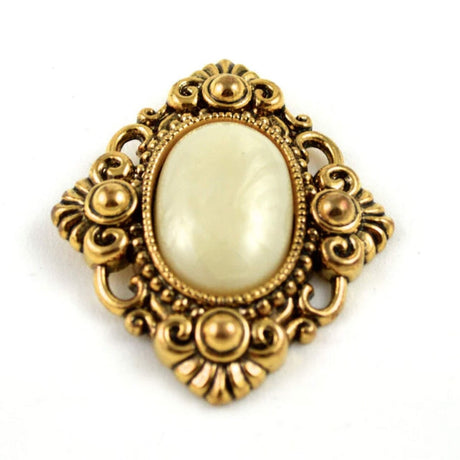 1.75" x 1.5" Small Gothic Antique Gold Ivory Cameo Pendant