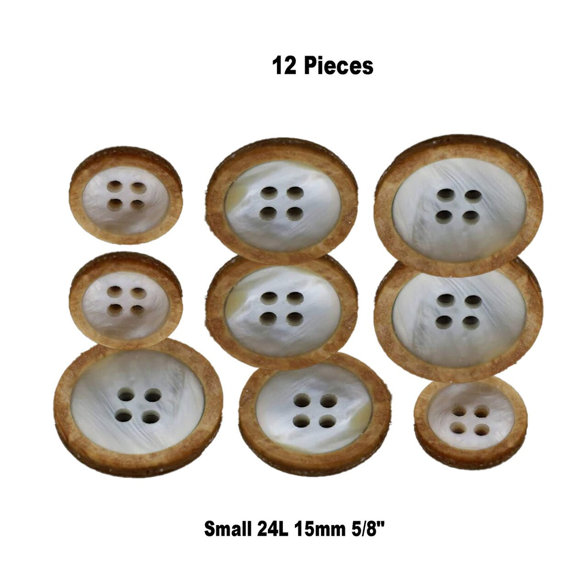 12 Pieces Faux Shell Wood Edge Buttons 15mm 4 Hole Wood Sewing Buttons