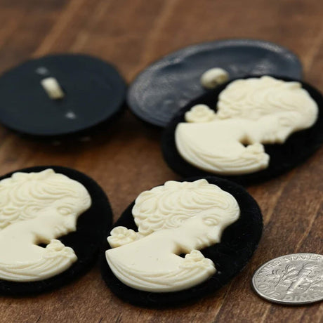 1 Cameo Button Black Background with Ivory Silhouette & Removable Shank Loop