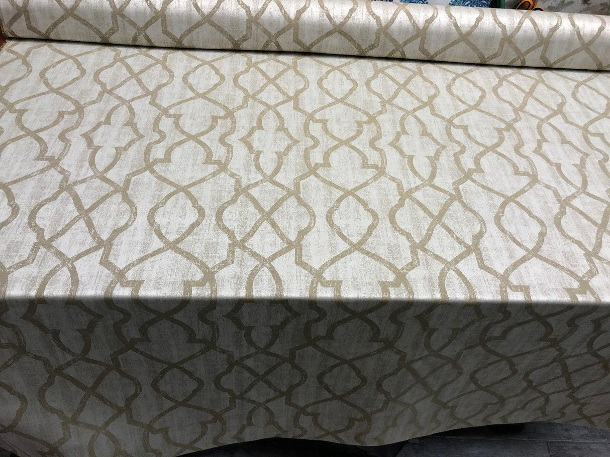 P Kaufmann Zocalo Plaza Latte Latticework Polyester Fabric - Latte Latticework, 57" Width (1 Yard)