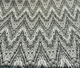 Bray Flamestitch Linen Fabric - Black, White, Silver Gray Chevron Pattern, 54" Width (1 Yard)