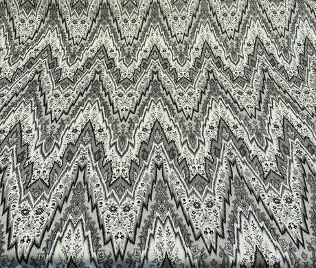 Bray Flamestitch Linen Fabric - Black, White, Silver Gray Chevron Pattern, 54" Width (1 Yard)