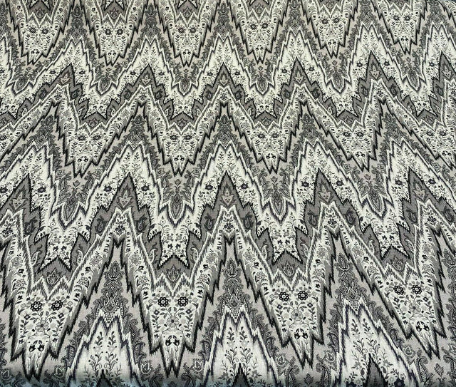 Bray Flamestitch Linen Fabric - Black, White, Silver Gray Chevron Pattern, 54" Width (1 Yard)