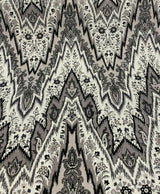 Bray Flamestitch Linen Fabric - Black, White, Silver Gray Chevron Pattern, 54" Width (1 Yard)