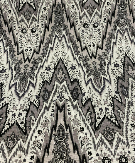 Bray Flamestitch Linen Fabric - Black, White, Silver Gray Chevron Pattern, 54" Width (1 Yard)