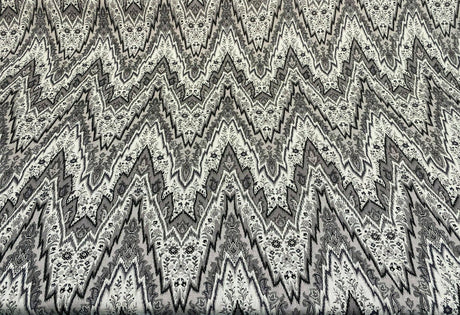 Bray Flamestitch Linen Fabric - Black, White, Silver Gray Chevron Pattern, 54" Width (1 Yard)