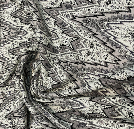 Bray Flamestitch Linen Fabric - Black, White, Silver Gray Chevron Pattern, 54" Width (1 Yard)