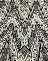 Bray Flamestitch Linen Fabric - Black, White, Silver Gray Chevron Pattern, 54" Width (1 Yard)