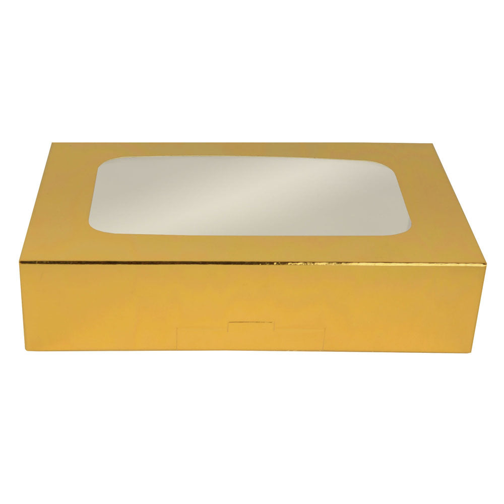 O'Creme Gold Treat Box with Window, 8.5" x 5.5" x 2", Pack of 5