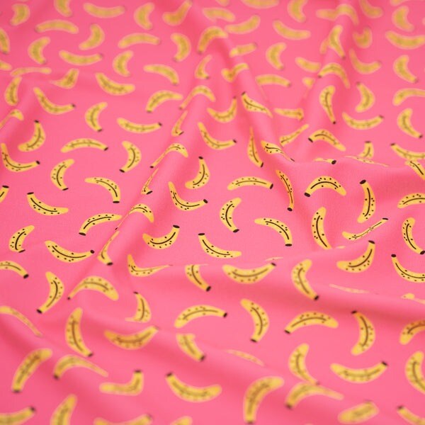Bananas on Pink Printed Spandex Fabric