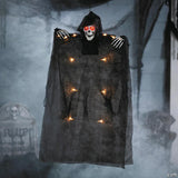 35 1/2" Hanging Light-Up Skeleton with Hooded Black Cloak Halloween Decoration