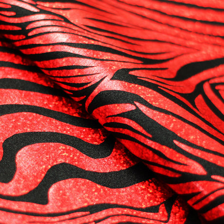 Roxy Zebra Nylon Spandex Fabric - Sparkly Hologram Zebra Print, Fuchsia, Green, Red, Silver, Gold On Black, 58-60" Width (1 Yard)