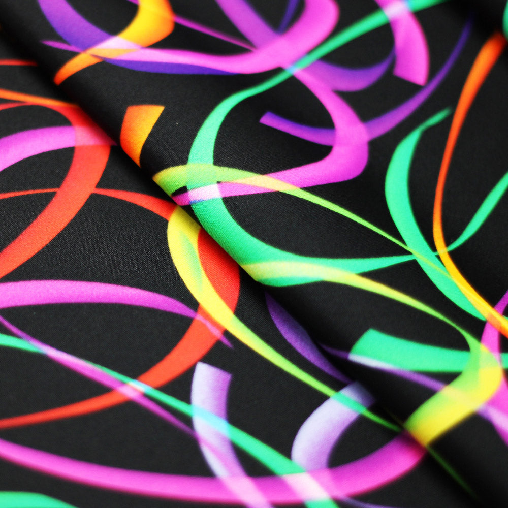 Wild Confetti Nylon Spandex Fabric - Multicolor Rainbow Crescent Print, 58-60" Width (1 Yard)