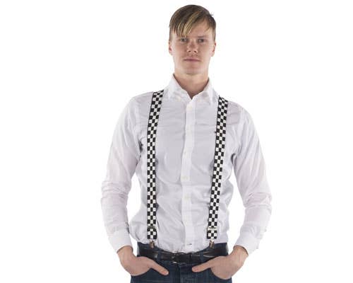 Black & White Checkered Suspenders - Adults