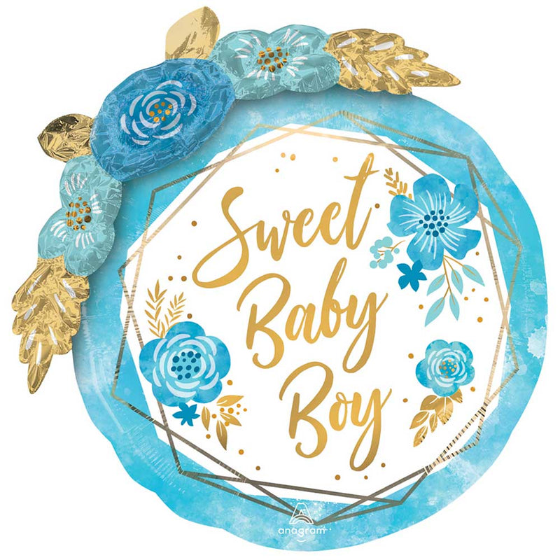 Foil Balloon Baby Boy Floral Geo 36 Inch