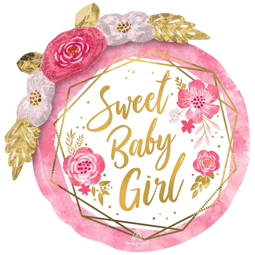 Foil Balloon Baby Girl Floral Geo 36 Inch