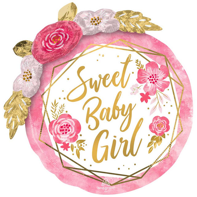 Foil Balloon Baby Girl Floral Geo 36 Inch