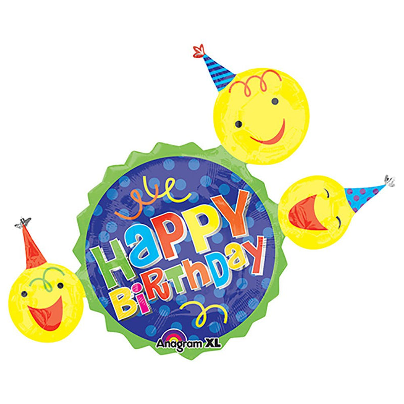 36 Inch Foil Balloon Happy Birthday Smiley Faces
