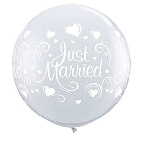 Latex Balloons 36 Inch Just Married Hearts Wrap