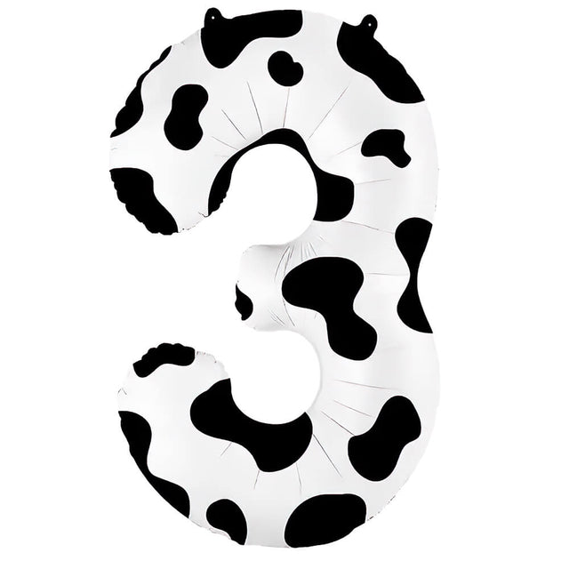 Foil Balloon Number 3 Cow Print