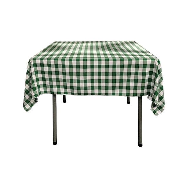 Polyester Gingham Plaid Fabric - White & Lime, 36" X 36" Square Tablecloth, 6" Drop (1 Tablecloth)