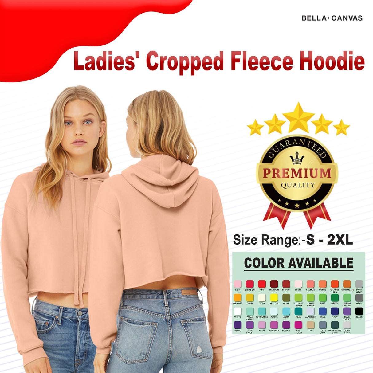 Bella + Canvas® Ladies Cropped Fleece Long Sleeve Hoodie