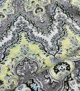 Waverly Palace Sari Cotton Fabric - Elephant, Ivory Background With Black, Light Blue, Light Green Shades And Grey Tones, 54" Width (1 Yard)