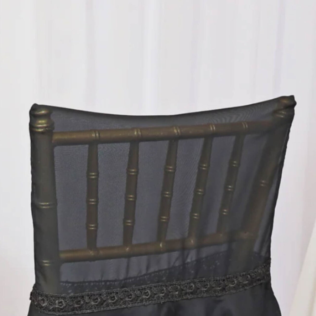 1 Piece Elegant Black Chiffon Chiavari Chair Cover with Sash Sheer Draped Accent